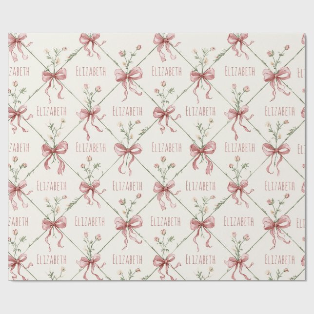 Pink Ribbon Bows Coquettes Personalized Presentpapper (Platt)
