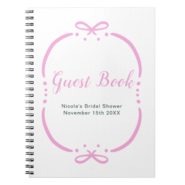 Pink Ribbon Bridal Shower Guest Book Anteckningsbok (Framsidan)