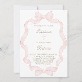 pink ribbon frame Baptism Invitation Inbjudningar