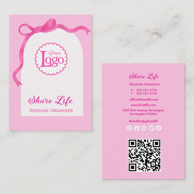 Pink Ribbon Gate Wedding Organizer Business Card Visitkort (Fram/baksida)