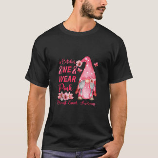 Pink Ribbon Gnome Breast Cancer Awareness Support  T Shirt