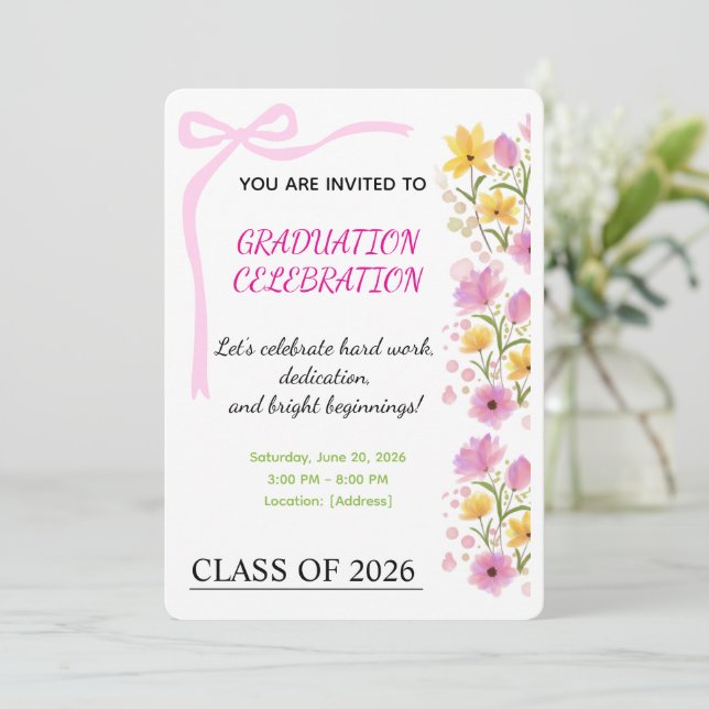 Pink Ribbon Graduation Party Invitation Inbjudningar (Stående Fram)