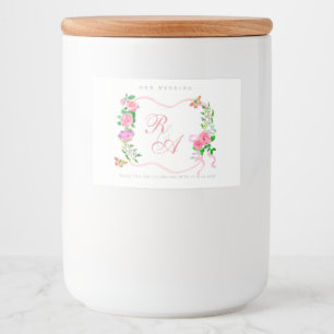 Pink Ribbon Monogram Bröllop Mat Etiketter
