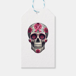 Pink Ribbon Sugar Skull Calavera Breast Cancer Awa Presentetikett