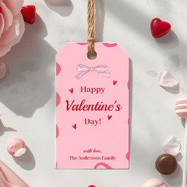 Pink Ribbon Valentine Gift Tag Cute Wavy Border Presentetikett