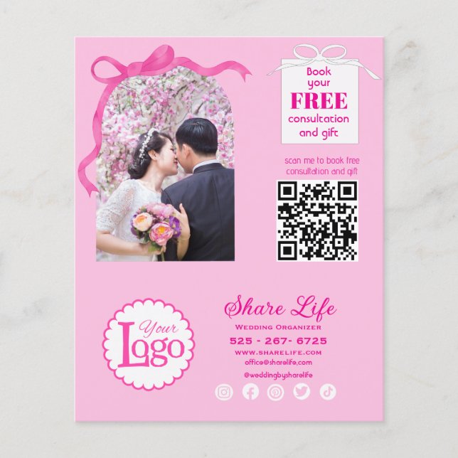 Pink Ribbon Wedding Organizer Business Flyer (Framsidan)
