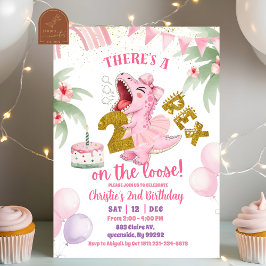 Pink Roaring Dinosaur 2-rex birthday Invitation Inbjudningar