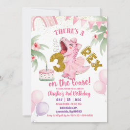 Pink Roaring Dinosaur 3-rex birthday Invitation Inbjudningar