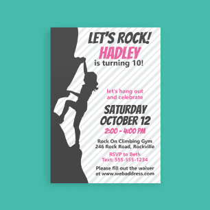 Pink Rock Climbing Birthday Rock Climbing Inbjudningar