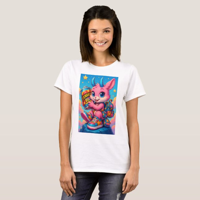 Pink Rocket Bunny Graphic T-Shirt (Hel framsida)