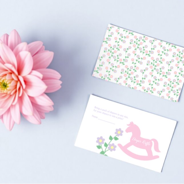 Pink Rocking Horse Girl Baby Shower Diaper Raffle Tilläggskort (Skapare uppladdad)