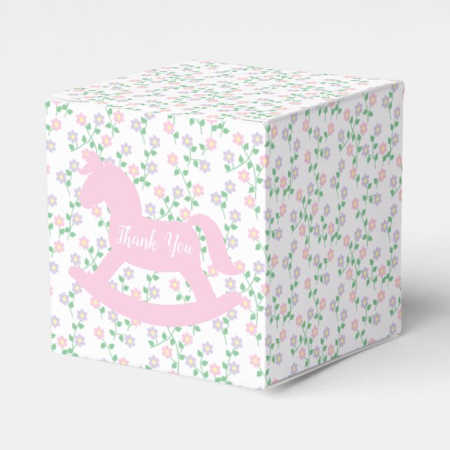 Pink Rocking Horse Girl Baby Shower Presentaskar (Framsidan Sidan)