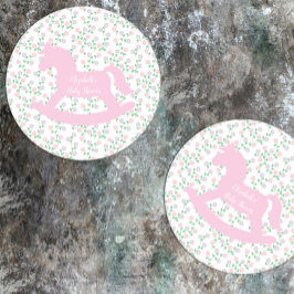 Pink Rocking Horse Girl Baby Shower Underlägg Papper Rund