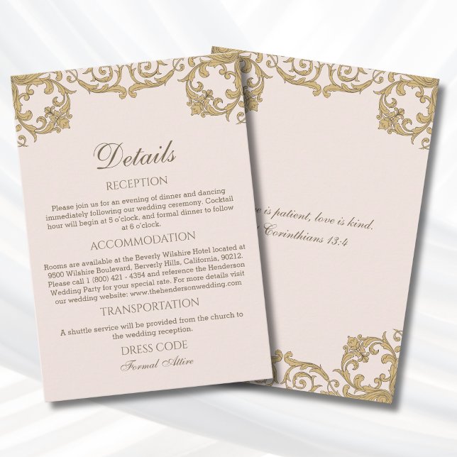 Pink Rococo Vintage Christian Wedding Details  Tilläggskort (Skapare uppladdad)