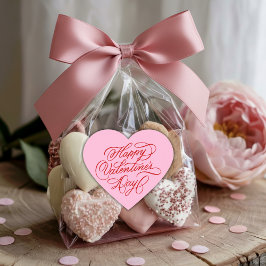 Pink & Röd Glad Alla Hjärtans Dag Kalligrafi  Hjärtformat Klistermärke