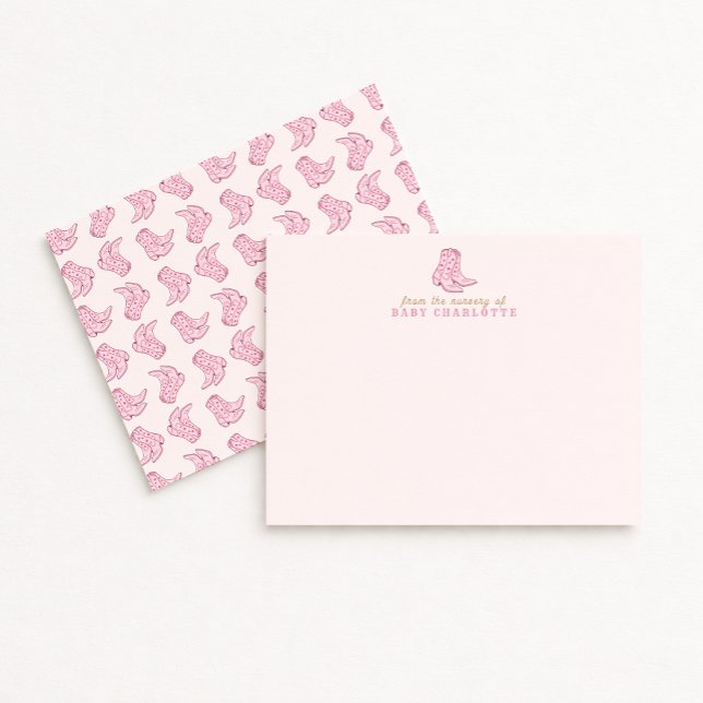 Pink Rodeo Boots Nursery Note Card Inbjudningar (Skapare uppladdad)