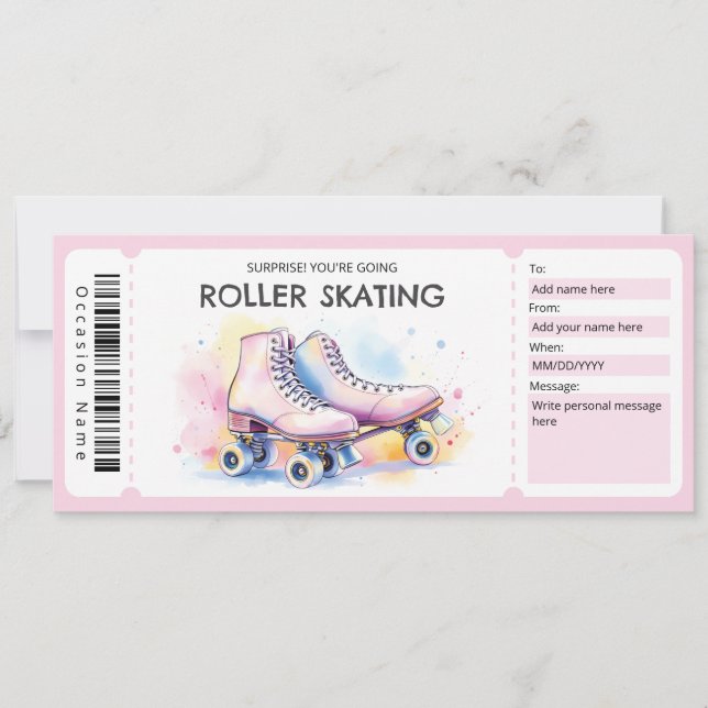 Pink Roller Skating Ticket Gift Certificate Inbjudningar (Framsida)