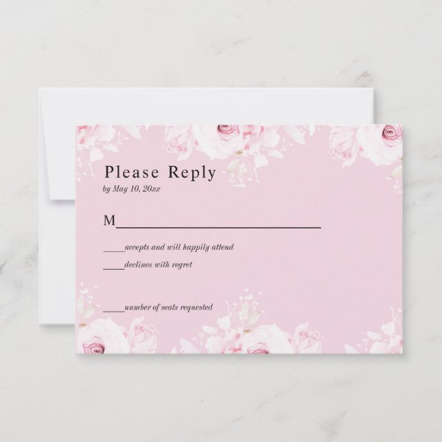Pink Romantic Roses Elegant Pink RSVP Card OSA Kort (Framsida)