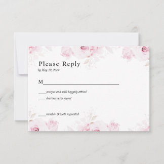 Pink Romantic Roses Elegant White RSVP Card OSA Kort