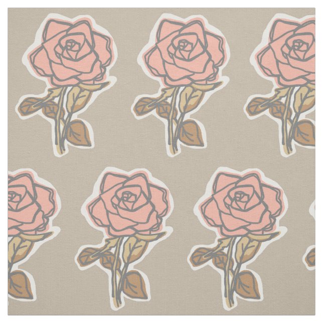 Pink Rose Block Print Taupe Floral Dress Tyg (Provkarta)