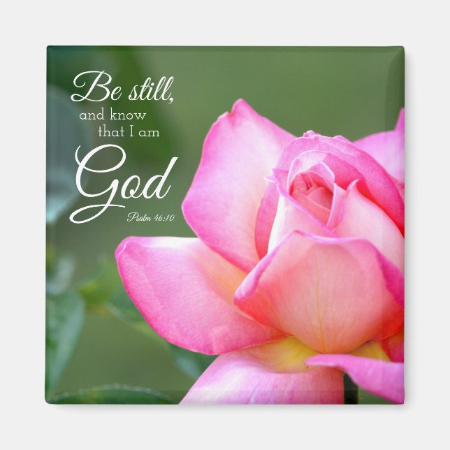 Pink Rose Blossom Be Still Psalm 46:10 Magnet (Framsidan)