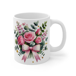 Pink Rose Bouquet Mug, Elegant Floral Coffee Cup Kaffemugg