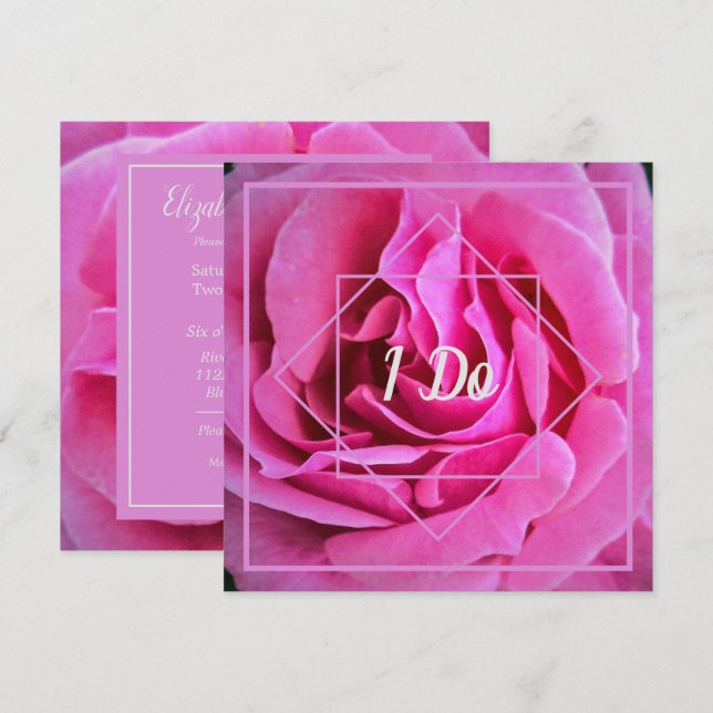 Pink Rose Bröllop Inbjudningar (Fram/baksida)