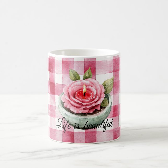  Pink Rose Candle Plaid  Kaffemugg (Center)
