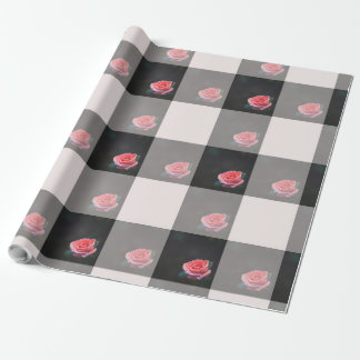 Pink rose checkered pattern presentpapper