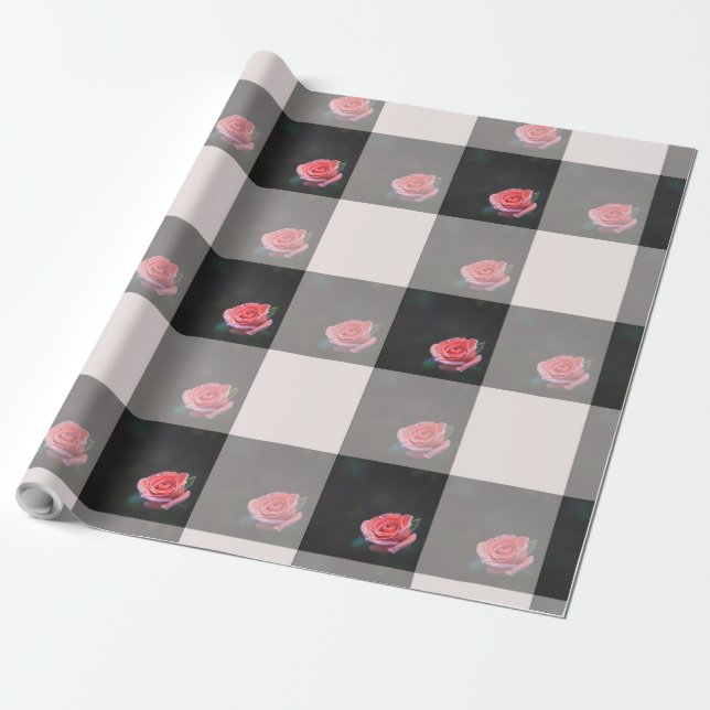 Pink rose checkered pattern presentpapper (Utrullad)