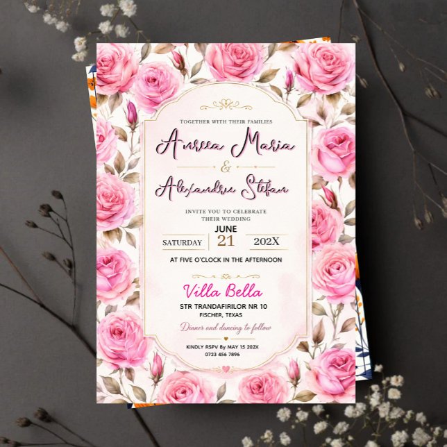 Pink Rose Elegant Floral Romantic Blush Rose  Inbjudningar (Skapare uppladdad)
