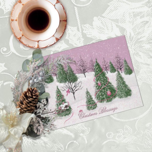 Pink Rose Enchanted Forest Holiday Letter Card Kort (Skapare uppladdad)