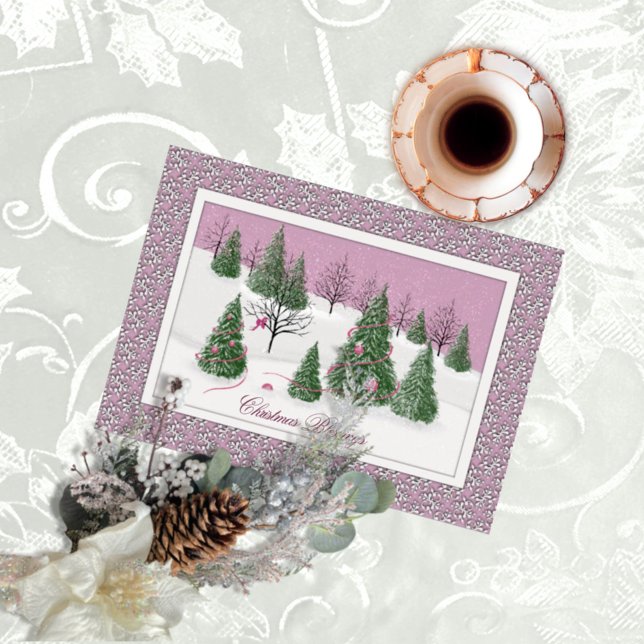 Pink Rose Enchanted Forest Holiday Letter Card Kort (Skapare uppladdad)