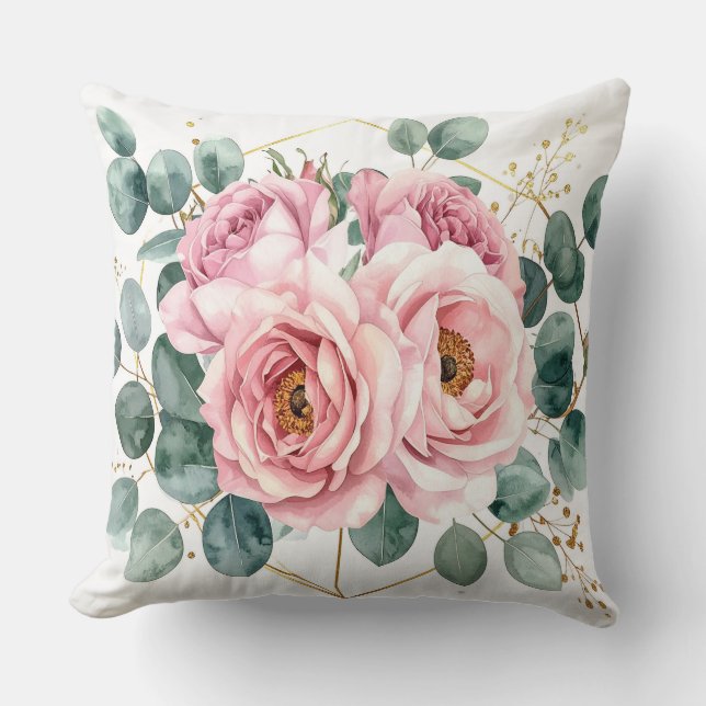 Pink Rose & Eucalyptus Pillow Kudde (Framsida)