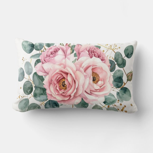 Pink Rose & Eucalyptus Pillow Lumbarkudde (Framsida)