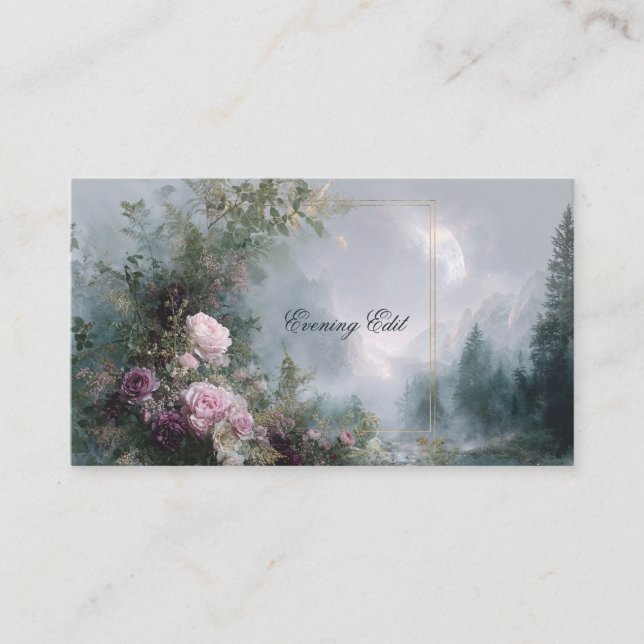 Pink Rose Floral and Celestial Misty Mountain Visitkort (Framsida)