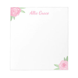Pink Rose Floral Notepad - Personalized Name Anteckningsblock