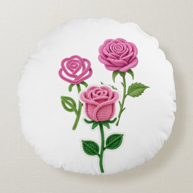 Pink Rose Flower Botanist Pipe Cleaner Flower  Rund Kudde (Framsidan)