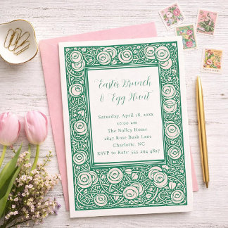 Pink Rose Flower Easter Brunch Invitation Inbjudningar