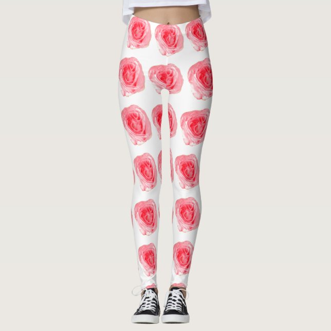 Pink Rose Flower Leggings (Framsida)