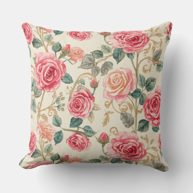 Pink Rose Flowers Pattern, Beautiful, Elegant Kudde (Framsida)
