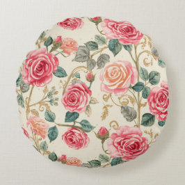 Pink Rose Flowers Pattern, Beautiful, Elegant Rund Kudde