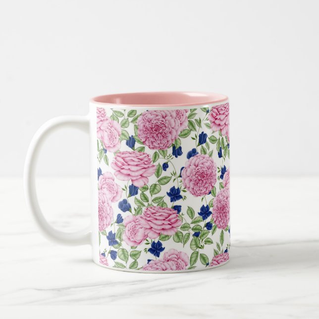  Pink Rose Flowers Pattern  Två-Tonad Mugg (Vänster)