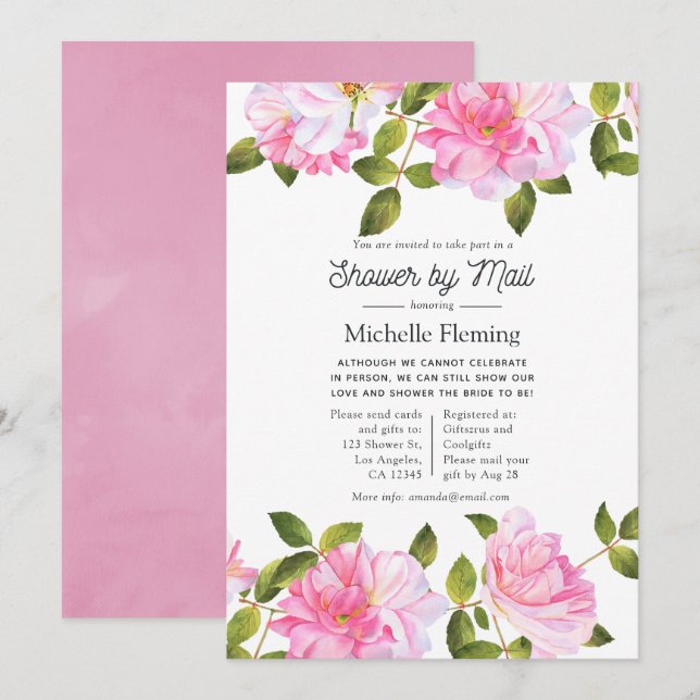 Pink Rose Garden Shower via post Inbjudningar (Fram/baksida)