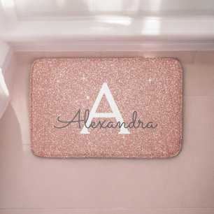 Pink Rose Gold Glitter Sparkle Monogram Badrumsmatta