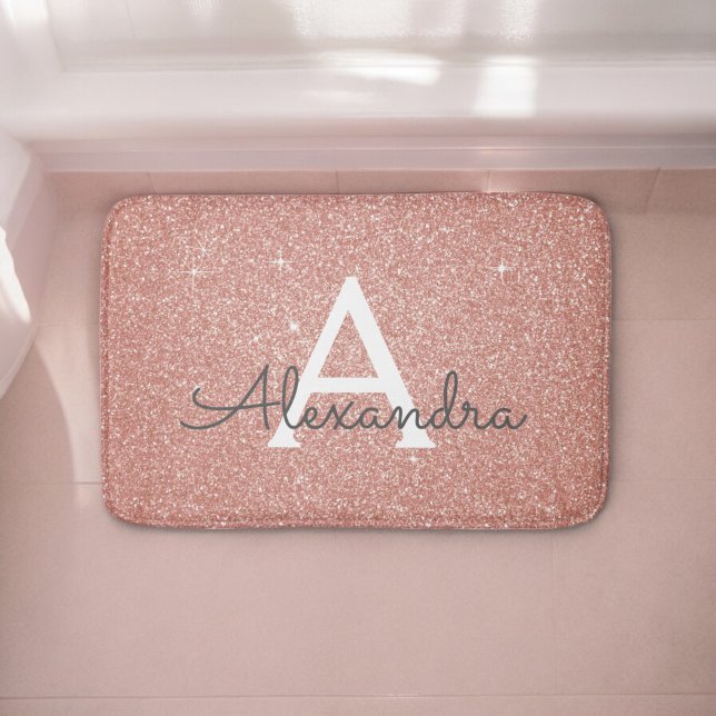 Pink Rose Gold Glitter Sparkle Monogram Badrumsmatta (Skapare uppladdad)
