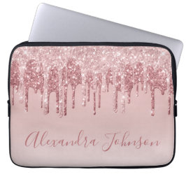 Pink Rose Gold Glitter Sparkle Monogram Laptop Fodral