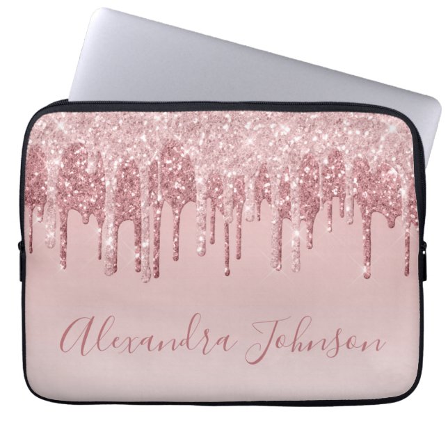 Pink Rose Gold Glitter Sparkle Monogram Laptop Fodral (Framsidan)