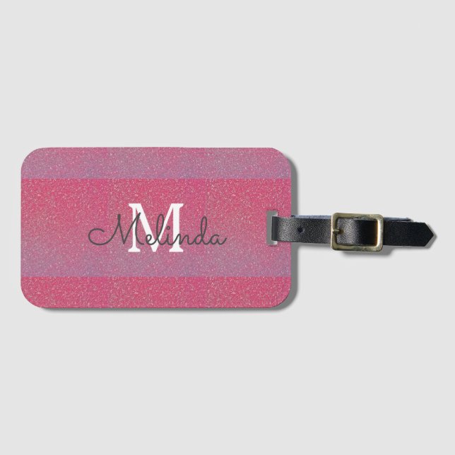 Pink Rose Gold Ombre Girly Monogram Ursprungligt n Bagagebricka (Framsida horisontal)