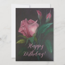 Pink Rose n Rosebuds Flat Greeting Card